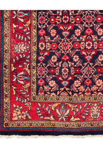 Corner view of the Persian Mahal rug, highlighting the detailed floral motifs.