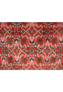 Close-up of the fringe and edge of the Persian Bijar runner rug, illustrating the fine finishing details and craftsmanship. The intricate border patterns and vibrant colors are clearly visible.