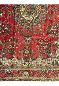 Close-Up of Floral Pattern on 10'4 x 13 Distressed Persian Kerman Rug