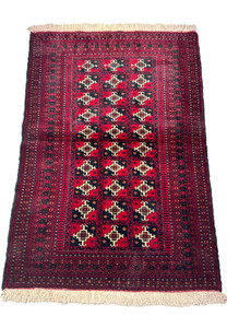 Full view of 3'6 x 4'9 Persian Baluch Rug showcasing intricate geometric designs.