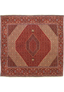 Full view of an 8'4 x 8'4 Persian Bijar Square Rug showcasing intricate geometric and floral patterns.