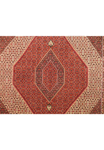 Close-up of the central medallion of the 8'4 x 8'4 Persian Bijar Square Rug with intricate details.