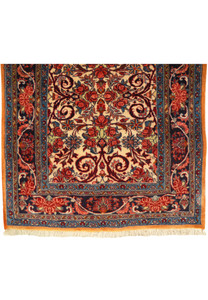 Border view of 2'6 x 6 Persian Bijar Runner featuring intricate floral and geometric designs.