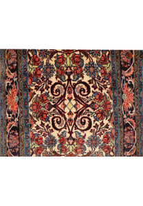 Close-up of 2'6 x 6 Persian Bijar Runner pattern showing floral designs and medallion motif.
