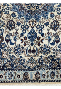 Lower border view of 3 x 4'9 Nain Persian Rug showing intricate patterns.