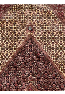 Midfield section of 13 x 20 Persian Bijar Rug with dense floral pattern and rich color palette.