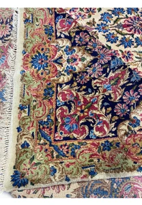 Detailed view of the border on a 9' x 17'8" Antique Persian Kerman Lavar Rug.