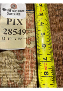 Close-up of 13x16 Ziglar rug tag with detailed size and weave information.