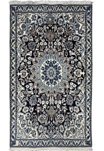 Full view of a 3x5 Nain Persian rug showcasing its intricate floral and geometric design