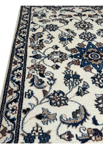 Side view of 3 x 4'4 Persian Nain Rug highlighting the detailed floral design and rich color contrasts on an ivory background.