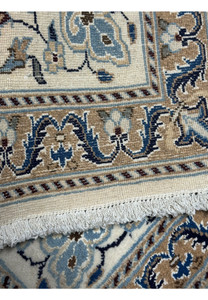 Backside of the 2'11 x 5'1 Persian Nain rug revealing the fine knotting and cotton foundation.