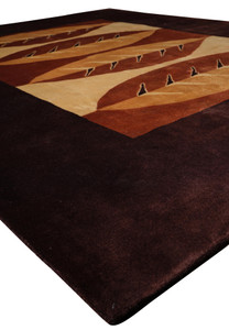 Angled room perspective of 8x10 handmade modern rug with bold design