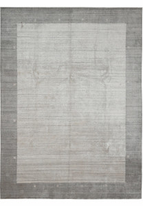 Full view of 9.2 x 12.1 solid gray wool contemporary handmade rug with tonal border