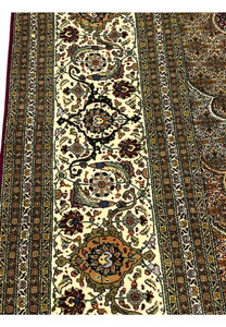 Close-up of Persian Tabriz 50 Raj Square Rug ivory border with intricate floral motifs and fine detailed weaving