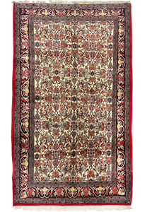 Full view of 4'7 x 7'5 Persian Bijar Halvaie Rug with floral allover design