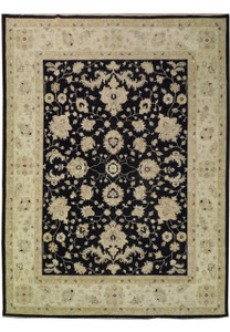 9 x12 Black-Ivory Peshawar Rug All-Over Design