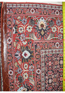 Backside of Bijar Persian Iron Rug showing dense hand-knotted wool pile and cotton foundation