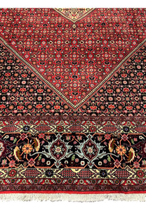 10x13 Bijar Persian rug mid-field detail with repeating floral lattice