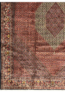 Lower edge with detailed floral border and cream fringe on the Bijar Persian Iron Rug.