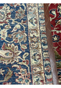 Detailed backside weave of a Najafabad Persian rug showing knot density, color transitions and traditional Persian craftsmanship.