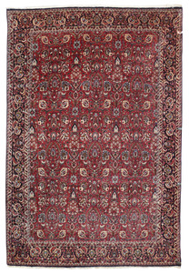 6'6 x 9'6 rare Persian Bijar all over iron rug with brick red field and dense floral pattern handmade in Iran