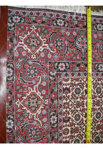 Backside of 7x9'8 Bijar rug highlighting tight Kurdish weave and crisp wool-on-cotton knot structure