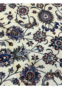 Detailed backside view of Persian Mashad rug foundation highlighting dense knot structure and high-quality wool weaving