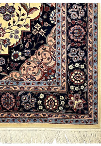 Main border of Persian Tabriz rug featuring layered floral motifs and fine knot definition