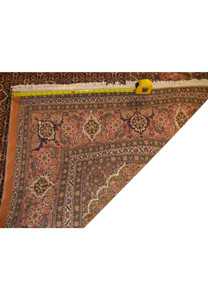 Backside measurement view of 6'6 x 10 Persian Tabriz Mahi rug showing scale and weave