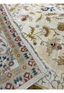 Full backside view highlighting the hand woven foundation and dense structure of an Indian Jaipur wool rug