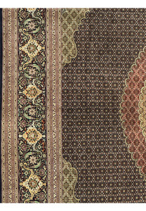 Side view of Persian Tabriz Mahi 50 Raj rug showing even pile height, clean edge finishing, and consistent hand knotted construction throughout