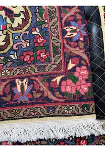 Back of Persian Bijar floral rug showing uniform knots, strong structure, and authentic hand knotted Iranian craftsmanship