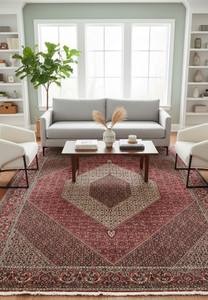 Full view of a 9'8 x 13'7 Persian Bijar iron rug