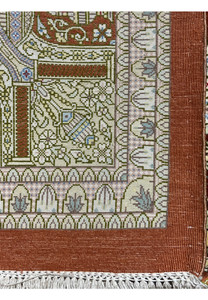 Backside view of signed Amjadi Persian Qum silk on silk rug displaying uniform knotting, clean structure, and expert craftsmanship