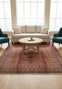 Full view of hand-knotted Persian Bijar rug