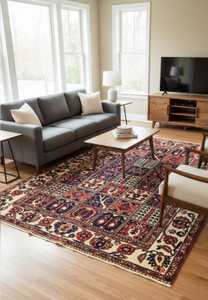 Backside measurement view of a Persian Bakhtiar garden rug