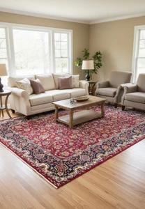 Backside closeup with ruler showing knot density and scale on Persian Mashad rug