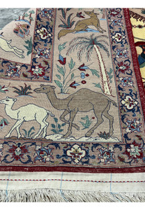 Back side of 5x8 fine Persian Isfahan Seirafian rug showing silk foundation and knot density