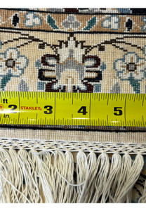 2'9x13 Persian Nain 6La navy blue wool silk cotton foundation backside knots ruler measured