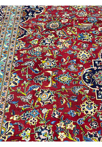 10x14'7 Persian Kashan rug featured on Shark Tank crimson field floral motifs palmette arabesque