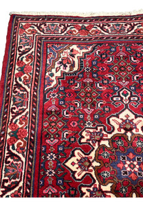 3x5 Persian Koliai tribal rug upper corner red field ivory border Kurdish tribal detail