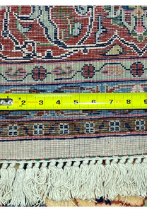 9x13 Persian Sarough rug back with ruler KPSI measurement verification fine weave