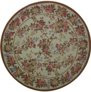 5 x 5 Floral Authentic Needlepoint Flat Weave Round Rug