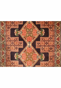 2'9 x 13 Geometric Persian Senneh Kurdish Style Wool & Kork Runner Rug