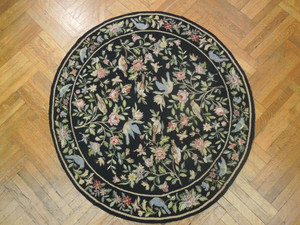 5 x 5 Botanical Needlepoint Round Rug