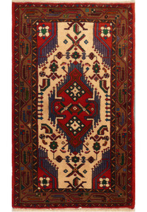 Full view of the 2'3 x 5'2 Persian Hamedan Rug showing its detailed floral and geometric patterns
