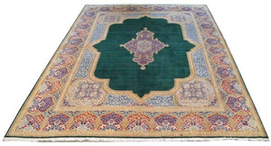 9 x 13 Persian Kerman Corner Medallion Rug