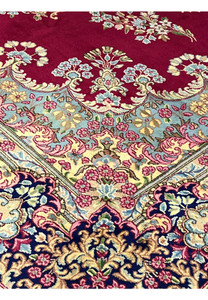 10x14 Persian Kerman rug inner border powder blue ivory floral detail