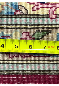 10x14 Persian Kerman rug backside ruler knot density KPSI measurement detail