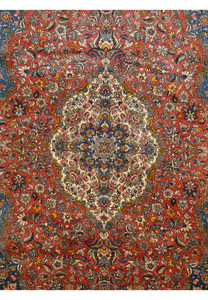 Close-up of intricate floral patterns on a 7 x 10 Persian Bakhtiar Rug with rich detailing